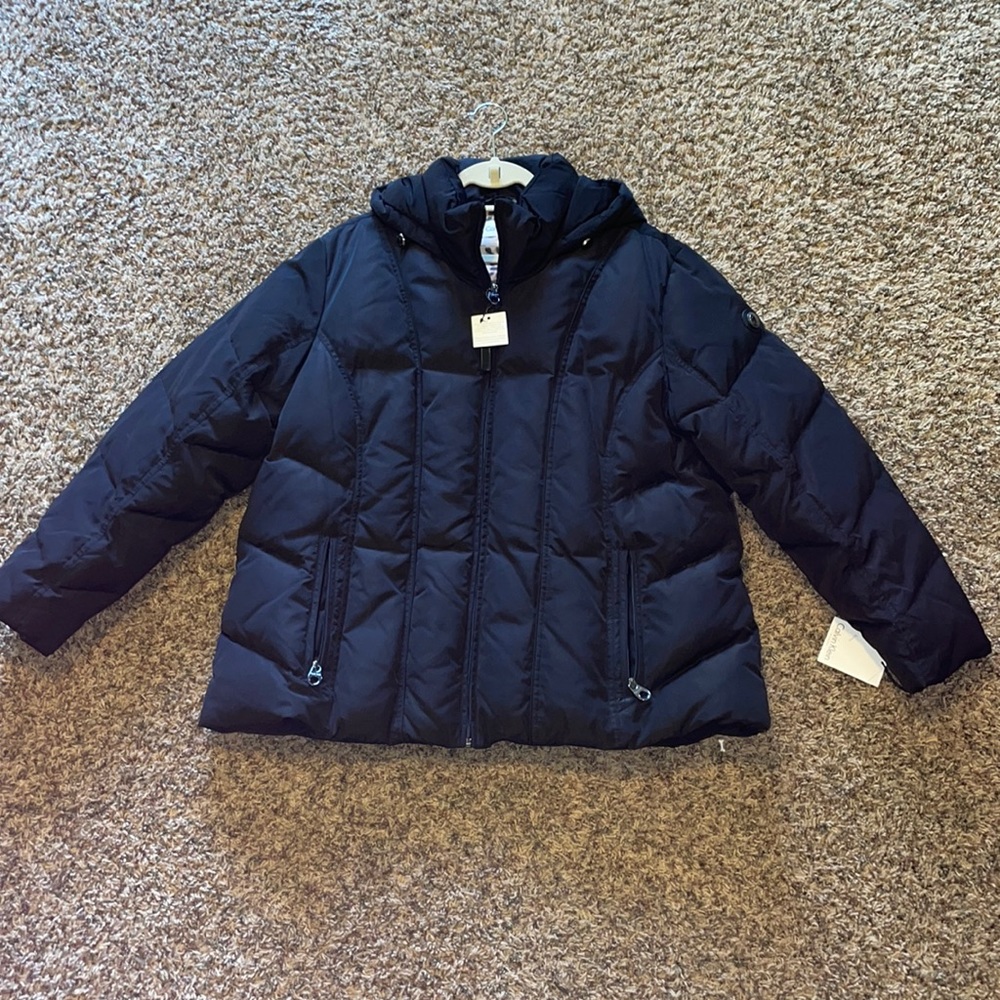 NWT calvin klein 2x womens puffer jacket black leopard
